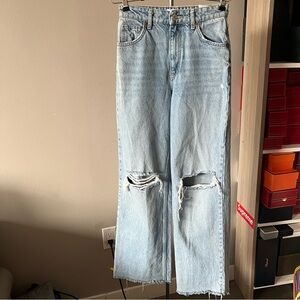 ZARA Faded Blue Denim Distressed Jeans
